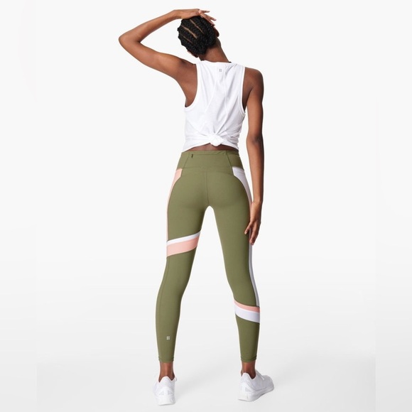 Sweaty Betty Power Block Gym Leggings Sage & Pink Colorblock Women's Size XS - Picture 8 of 10